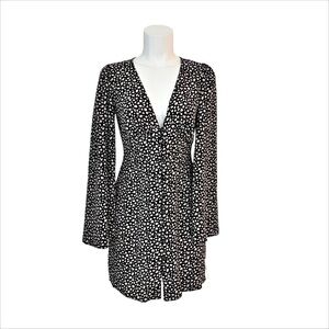 ASOS DESIGN Button Down Mini Dress Bell Sleeves in Black Animal Print size 4